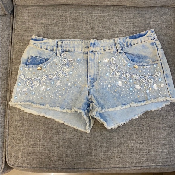 English Rose Denim Embellished Shorts